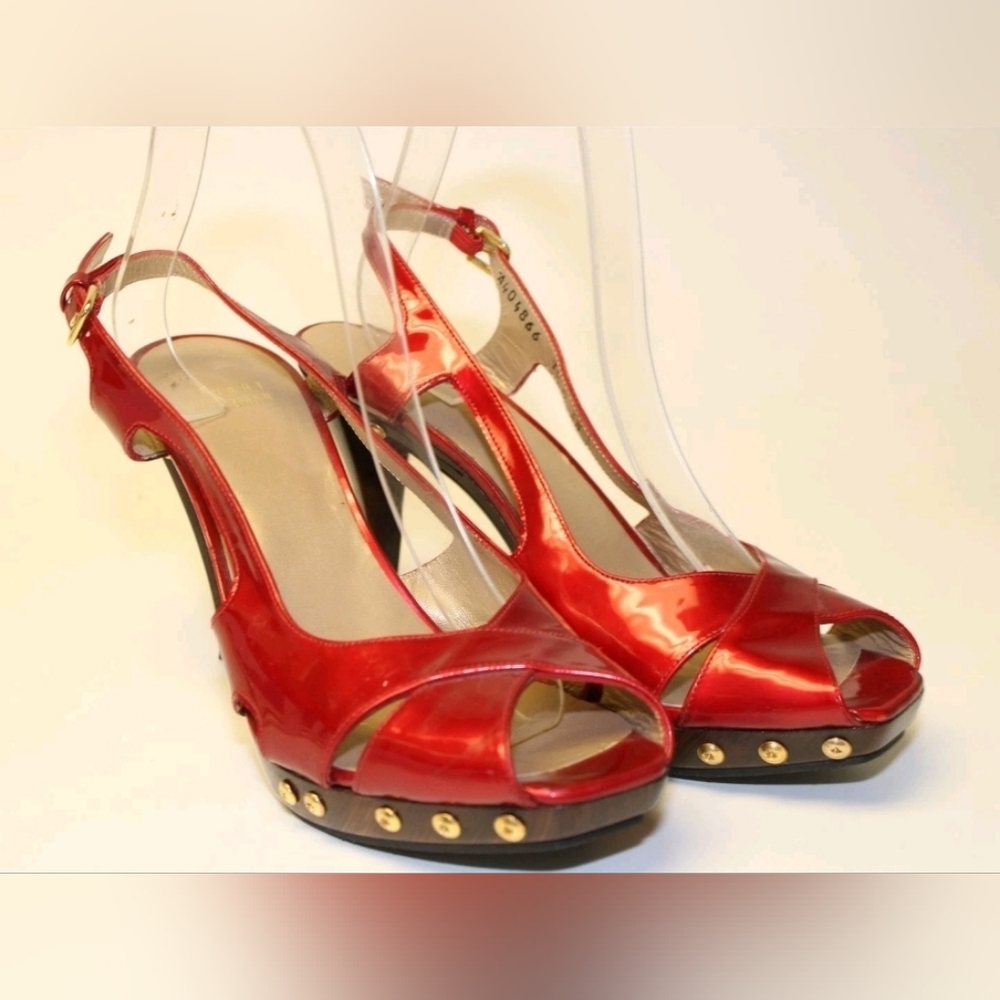 Sale❗️Stuart Weitzman Blenny Womens 7.5 M Red Leather Platform Slingback Heels - Picture 4 of 16
